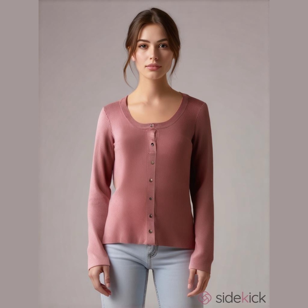 Fashion Nova Dusty Rose Mauve Ribbed Cardigan Sweater Top Size XS Button Front
